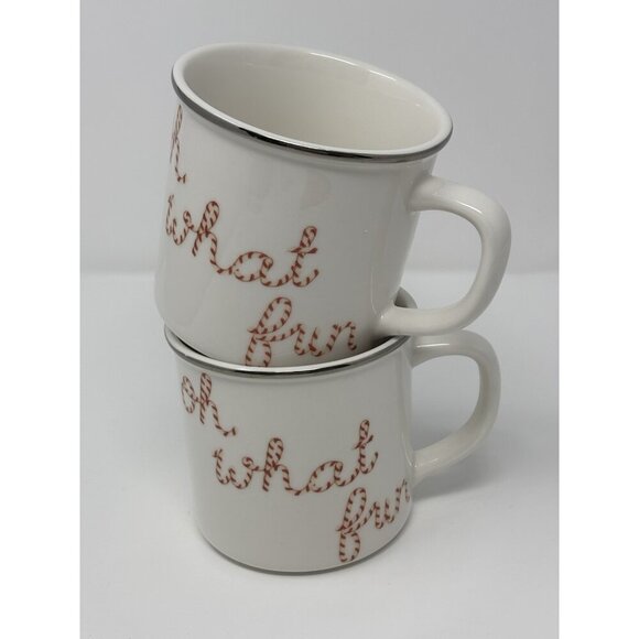 Pottery Barn lot of 2 Peppermint Sentiments HO HO HO Christmas Mugs Holiday - Picture 1 of 11